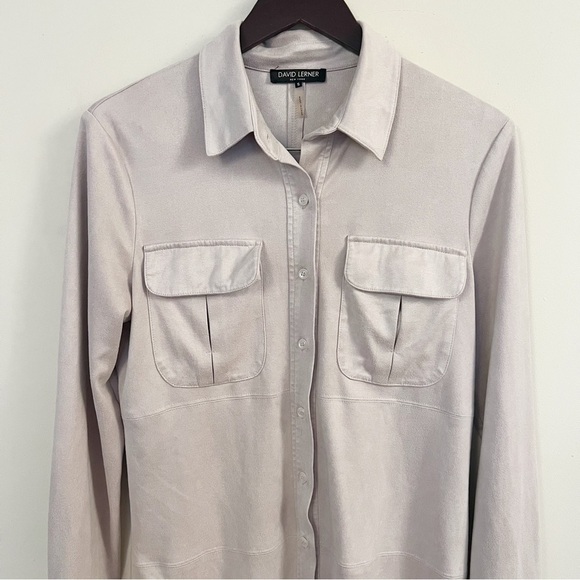 David Lerner Suede Button Front Long Sleeve Shirt Dress Size Small Off White - Picture 2 of 9
